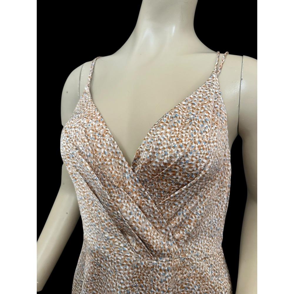 NWT Floret Studios Strappy Satin Midi Dress Large MSRP $108 Blue Peach Taupe‎